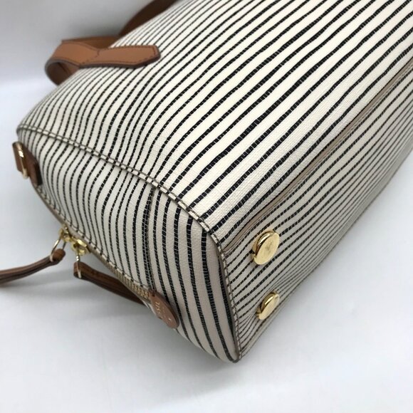 Fossil Black And White Coated Canvas Striped Convertible Sydney Satchel - Picture 6 of 11
